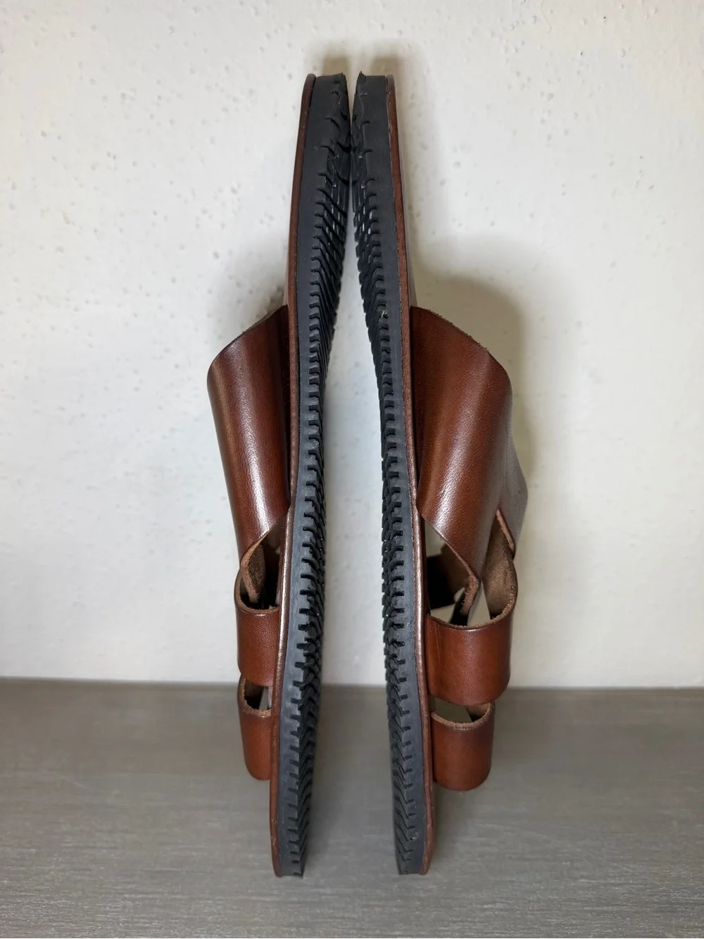 Size 11 - Bloomingdales The Men's Store Leather Cross Strap Woven Sandals Brown